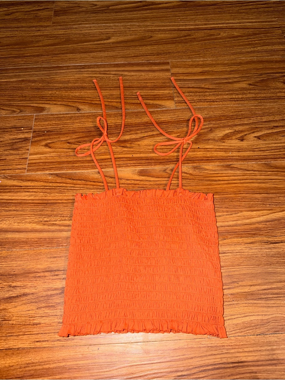 wild fable Orange Smocked Tie-Shoulder Crop Top